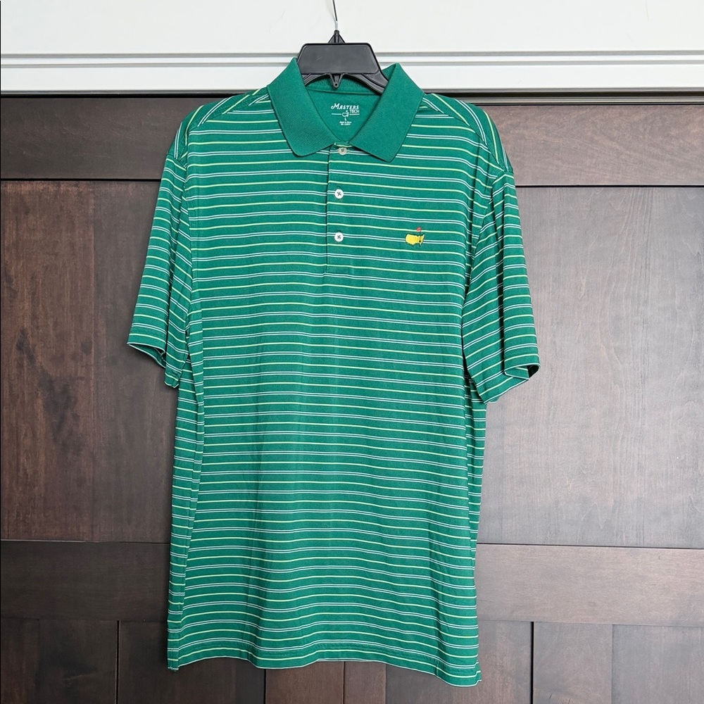 Masters Tech Men’s Vintage Green Stripe Polo Size Large